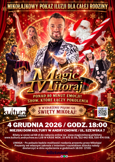 Plakat wydarzenia Mikołajkowy Pokaz Iluzji dla Całej Rodziny!